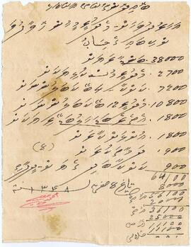 R00615_G; ކ - މާލެ – ގަނޑުވަރު – ލިޔުމެއް(ހިސާބުކިތާބުގެ)